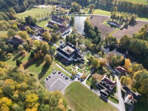 Flugaufnahme (Ballon) Schloss Rosenau - Ausflugsziel